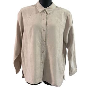 Parisian Works Women's Beige Long Sleeve Collared Button Down Shirt Size Large